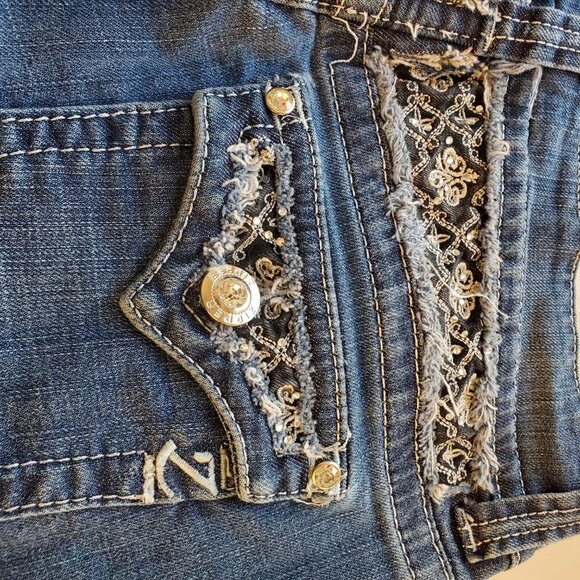 ZIPPER Premium SZ 9 Bootcut Embroidered Rhinestones Stretch Blue Jeans - Picture 9 of 10